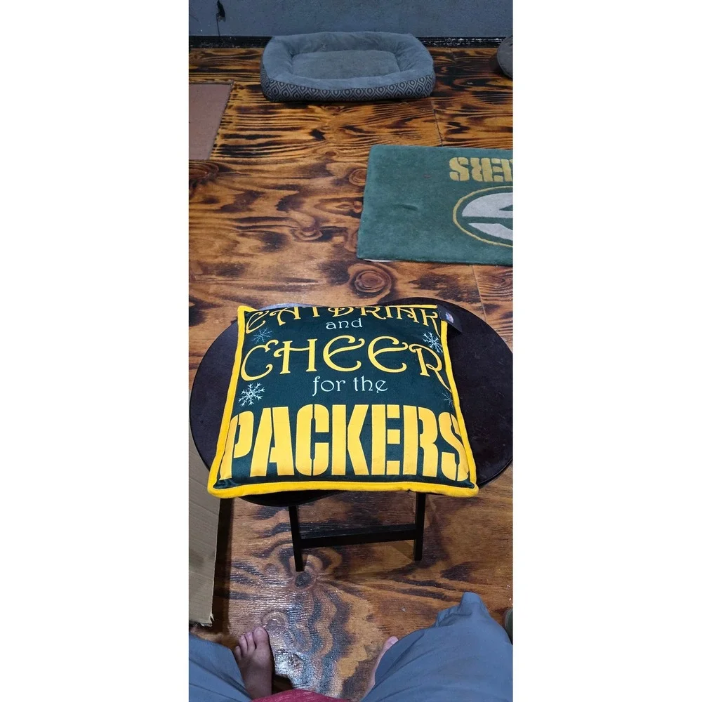 Green Bay Packers NFL Eat Drink Cheer Decorative Throw Pillow Green Yellow New